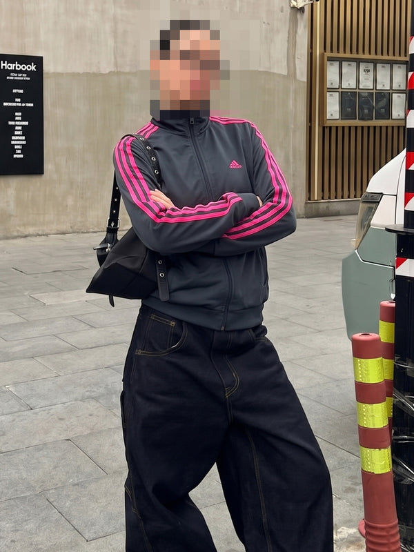 Adidas Y2K "Cybercore" Track Jacket - Charcoal Grey & Hot Pink