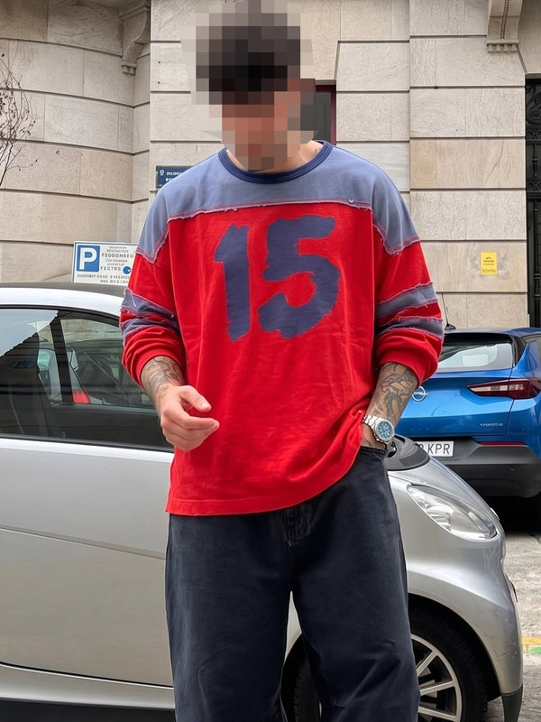 Diesel Archive "No. 15" Distressed Jersey Longsleeve - Red/Blue