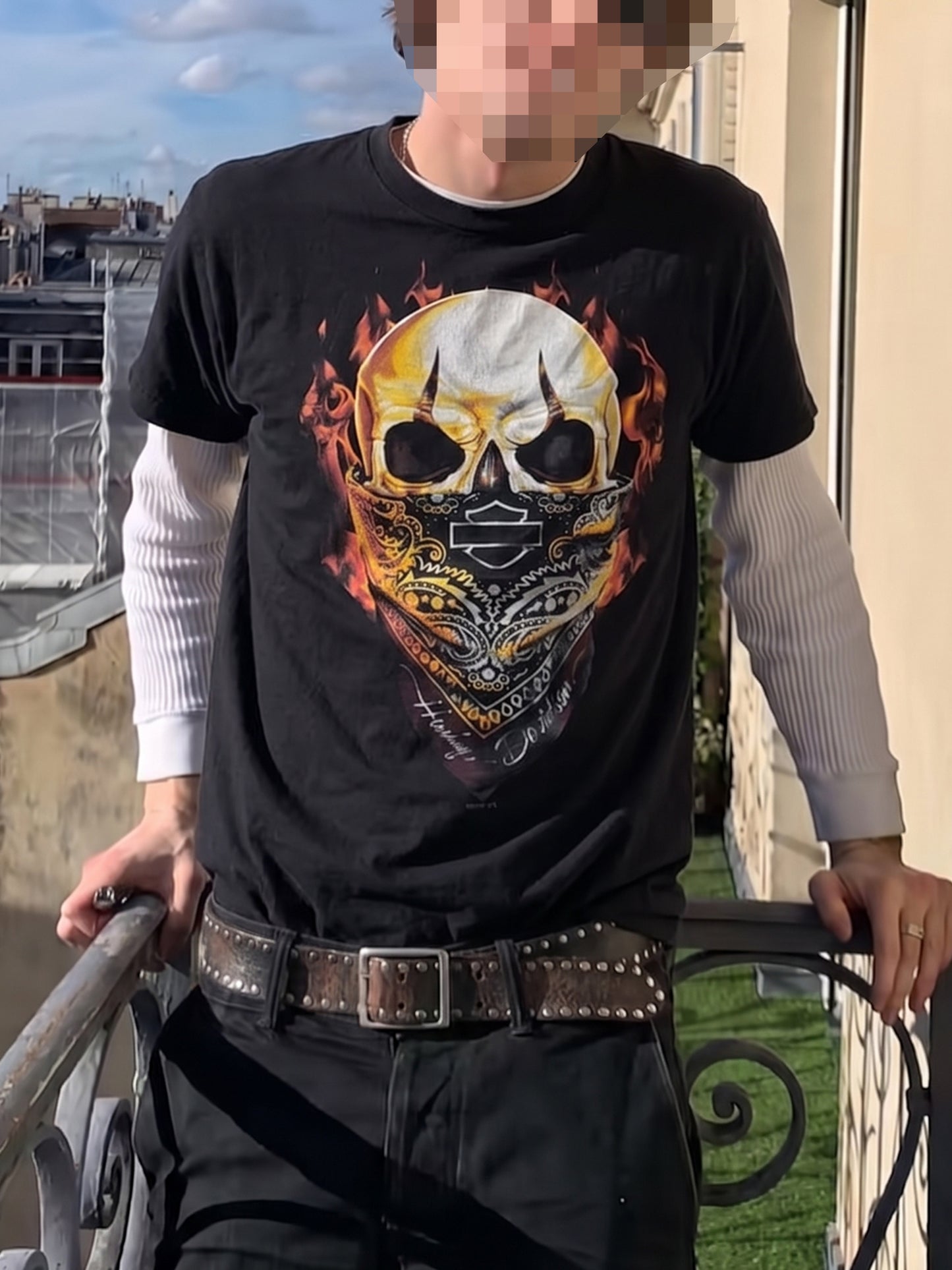 Harley-Davidson "Reims Skull" Graphic Tee - All Black / Y2K Biker Grunge