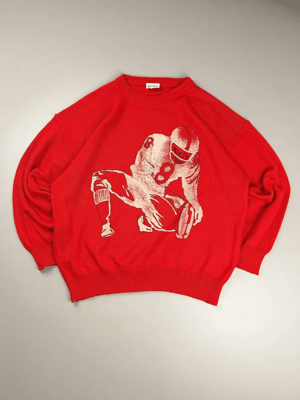 Fiume Archive "Quarterback" Knit Sweater - Fire Red