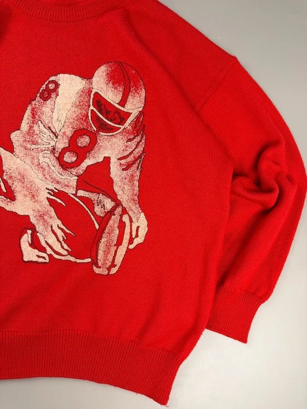 Fiume Archive "Quarterback" Knit Sweater - Fire Red