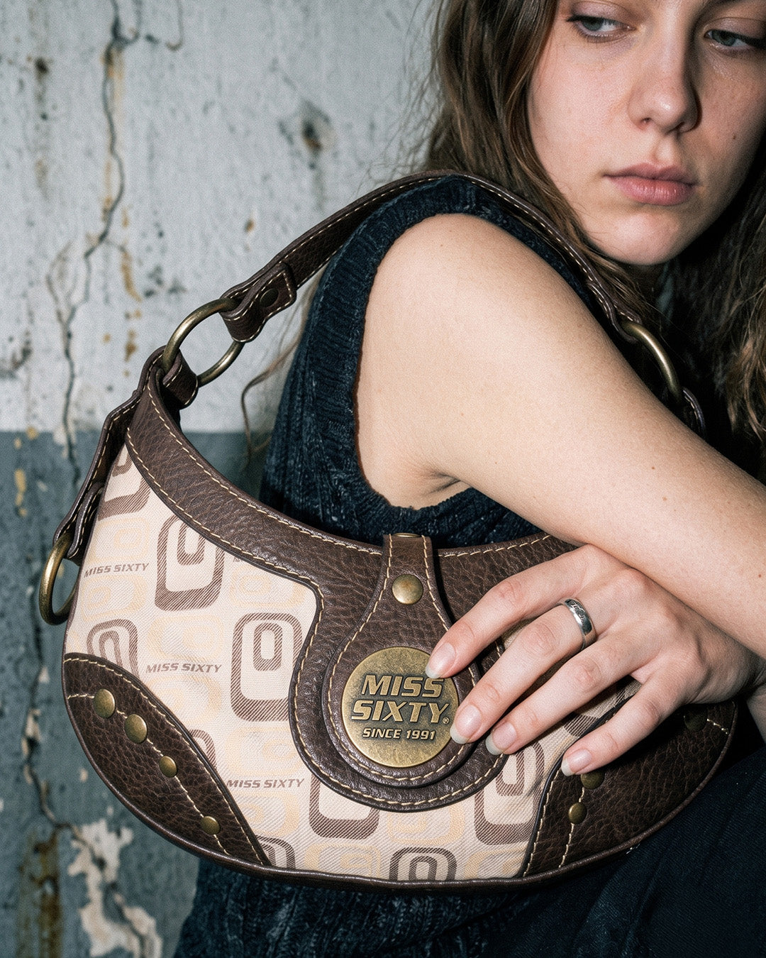 Miss Sixty Monogram Canvas Mini Bag - Brown / Beige