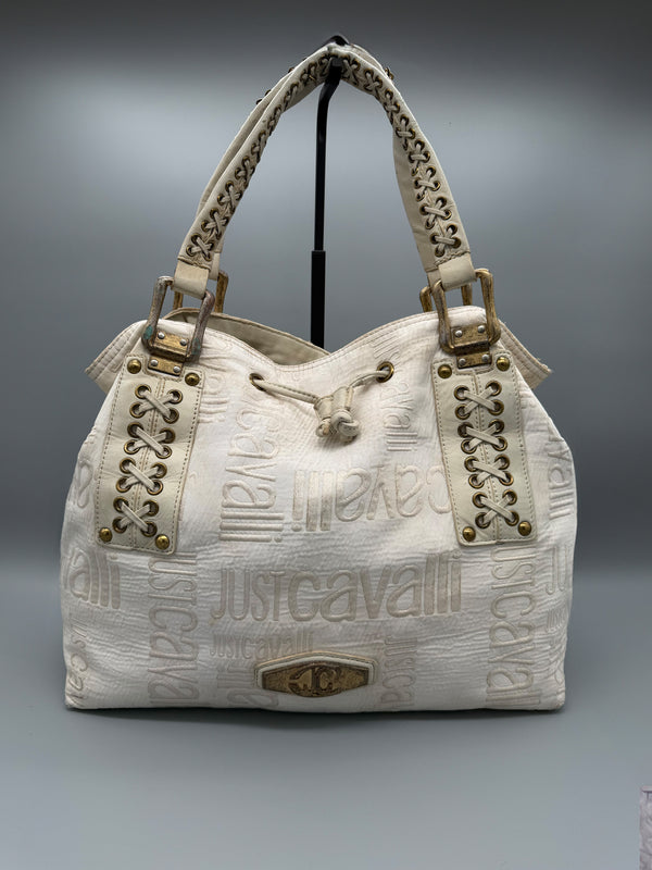 Just Cavalli Archive Monogram Lace-Up Shoulder Bag - Off-White / Cream