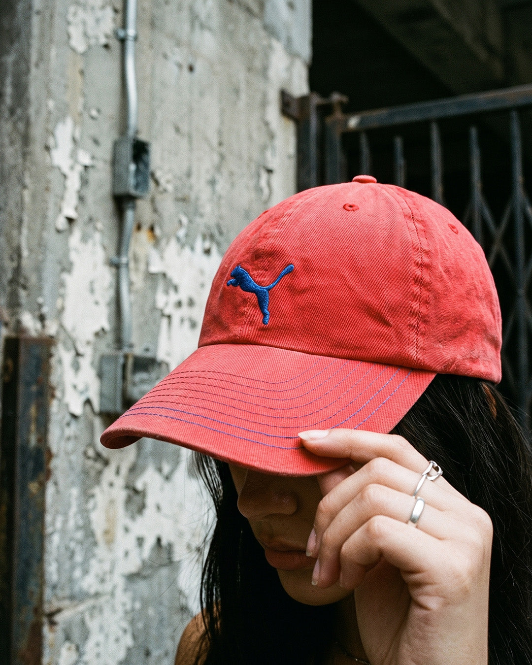 Vintage Puma Logo Embroidery Cap - Red / Blue