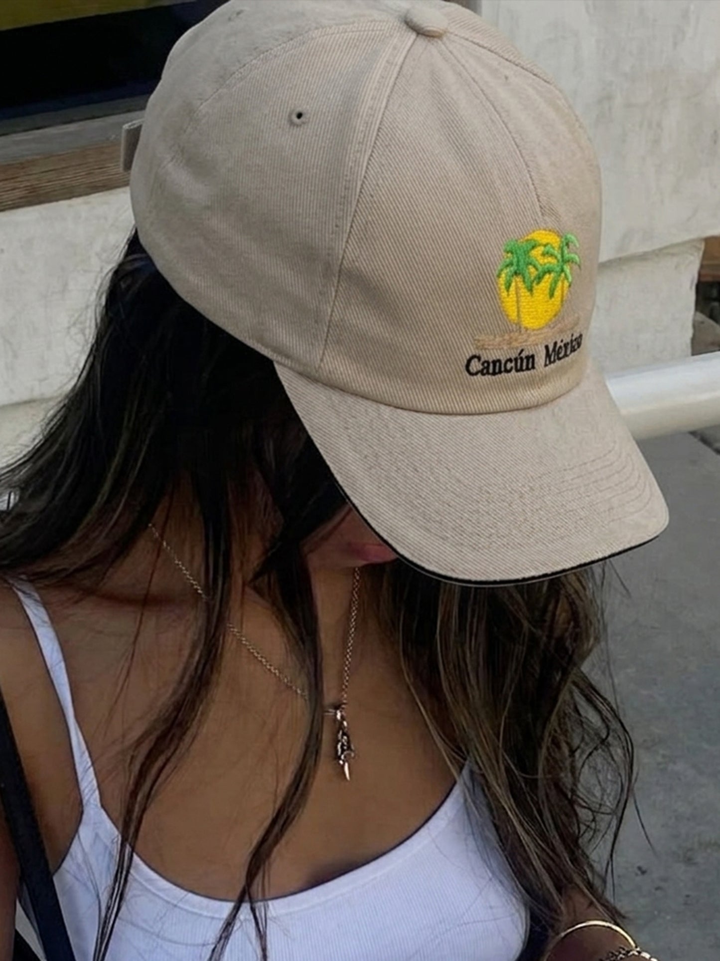 Sol del Caribe Vintage "Cancún México" Cap - Beige Cyber Y2K Vibe