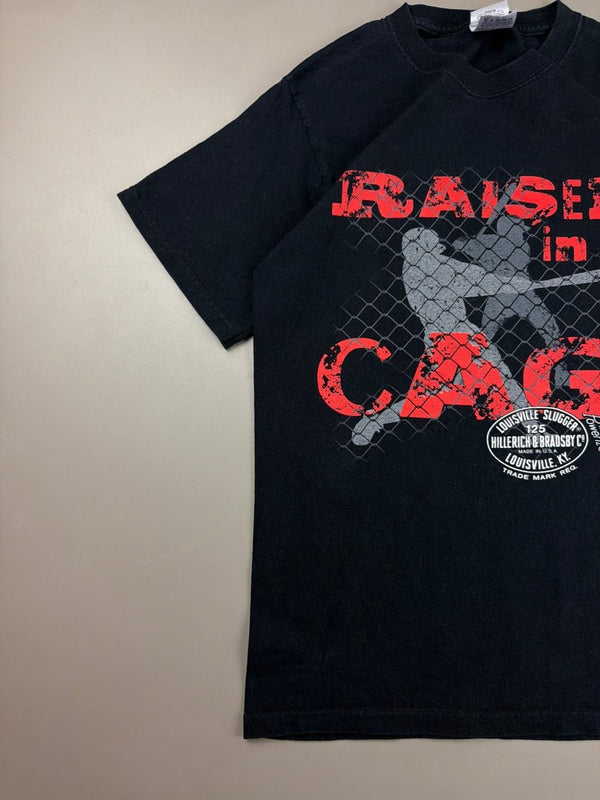 Fruit of the Loom "Raised in a Cage" Graphic Tee - Black Red