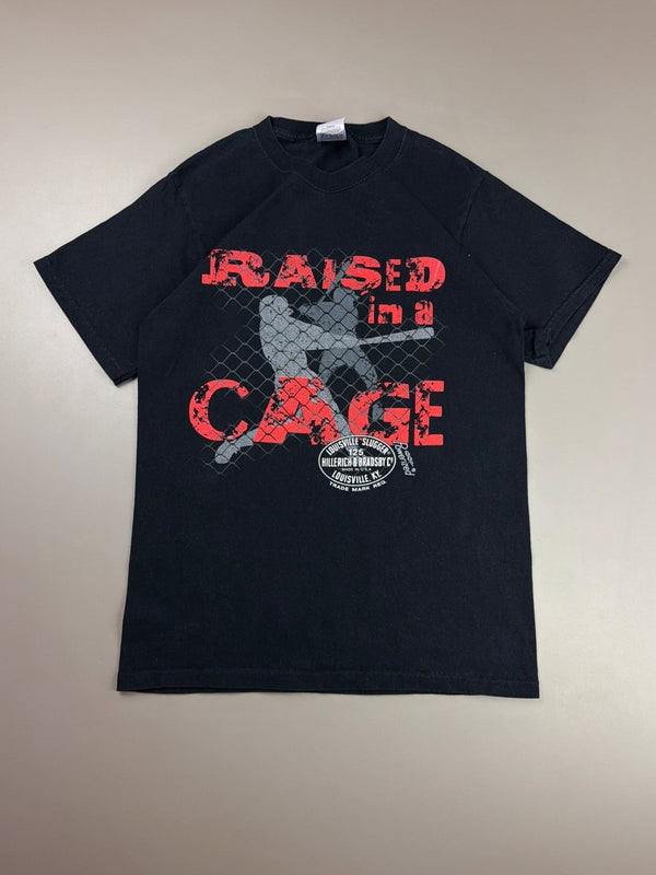 Fruit of the Loom "Raised in a Cage" Graphic Tee - Black Red