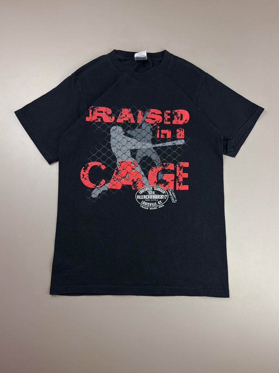 Fruit of the Loom "Raised in a Cage" Graphic Tee - Black Red - Past Pieces