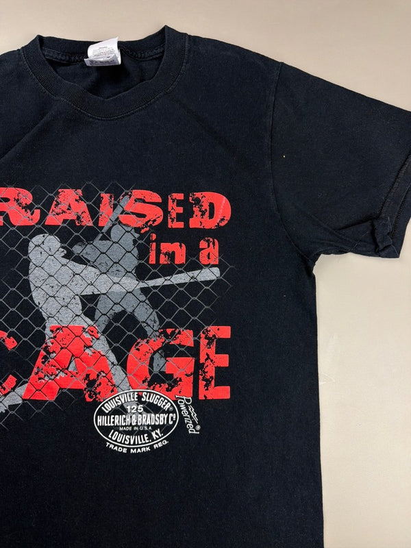 Fruit of the Loom "Raised in a Cage" Graphic Tee - Black Red