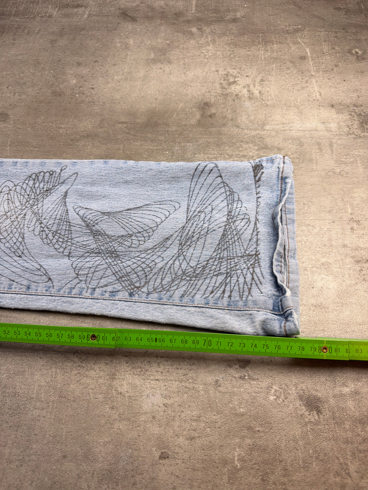 Full Power Y2K Spirograph Print Flared Denim - Light Blue Washed - Past Pieces