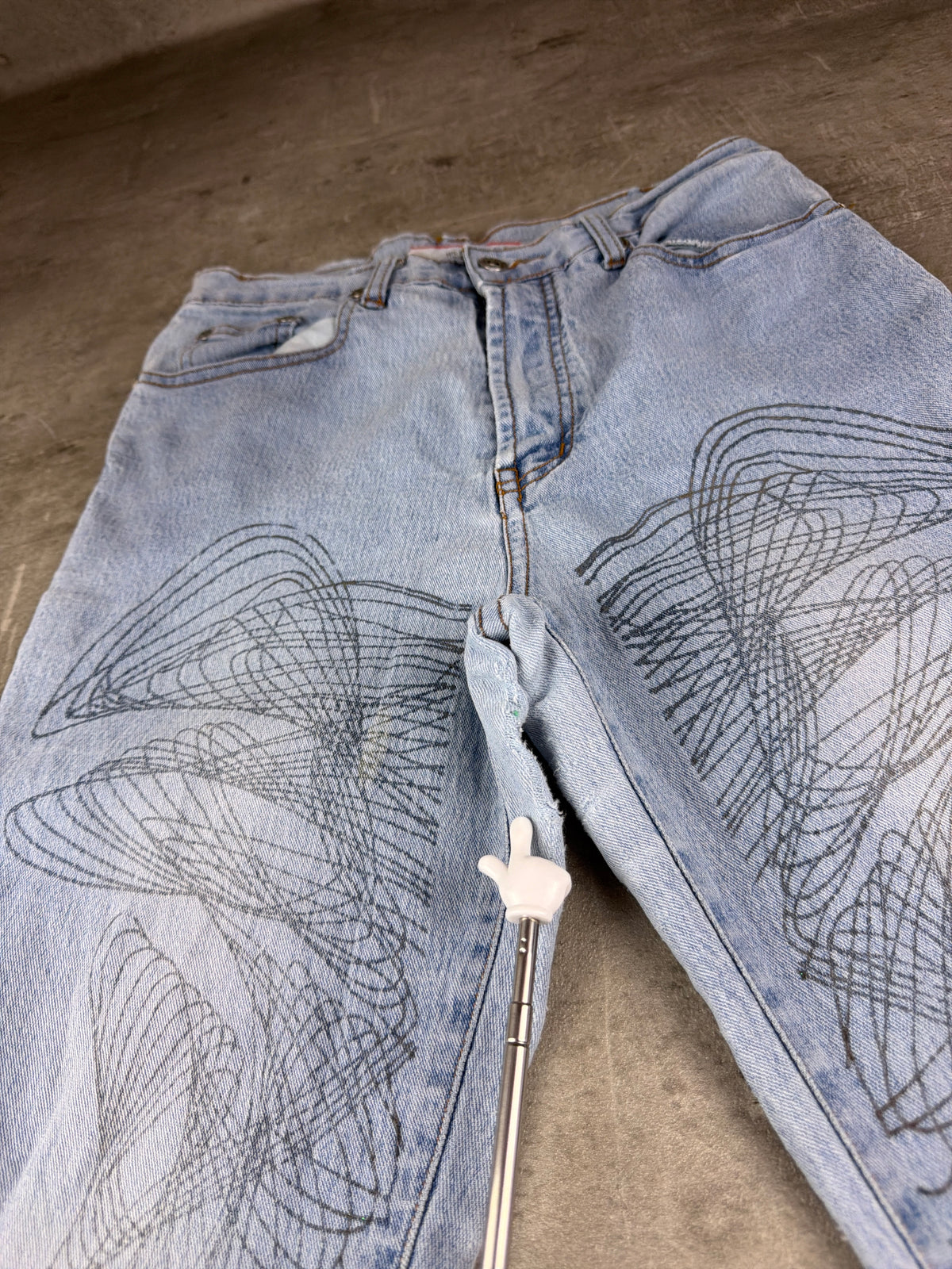 Full Power Y2K Spirograph Print Flared Denim - Light Blue Washed - Past Pieces