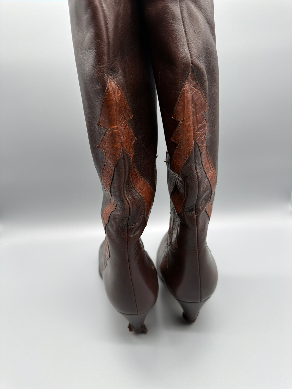 Gabor International Vintage 80s Leather Western Boots - Brown / Cognac Snake Patchwork – Ansicht 7