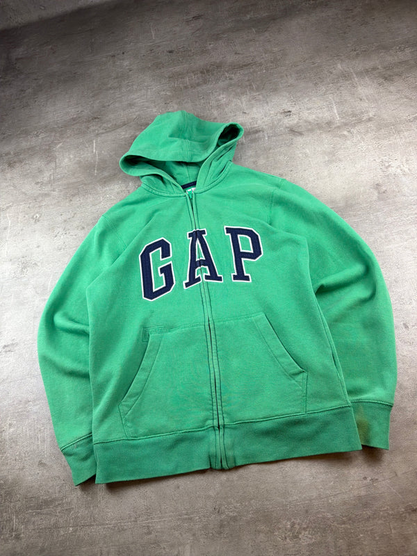 Gap Arch Logo Zip Hoodie - Green / Navy Blue Y2K Streetwear