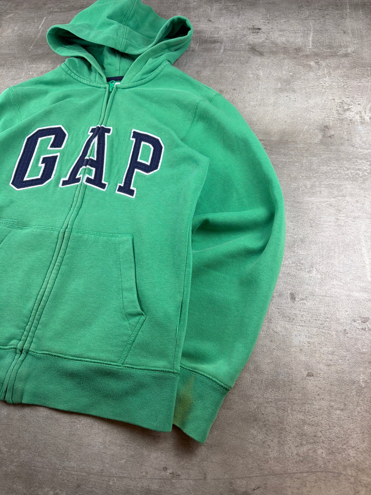Gap Arch Logo Zip Hoodie - Green / Navy Blue Y2K Streetwear - Past Pieces