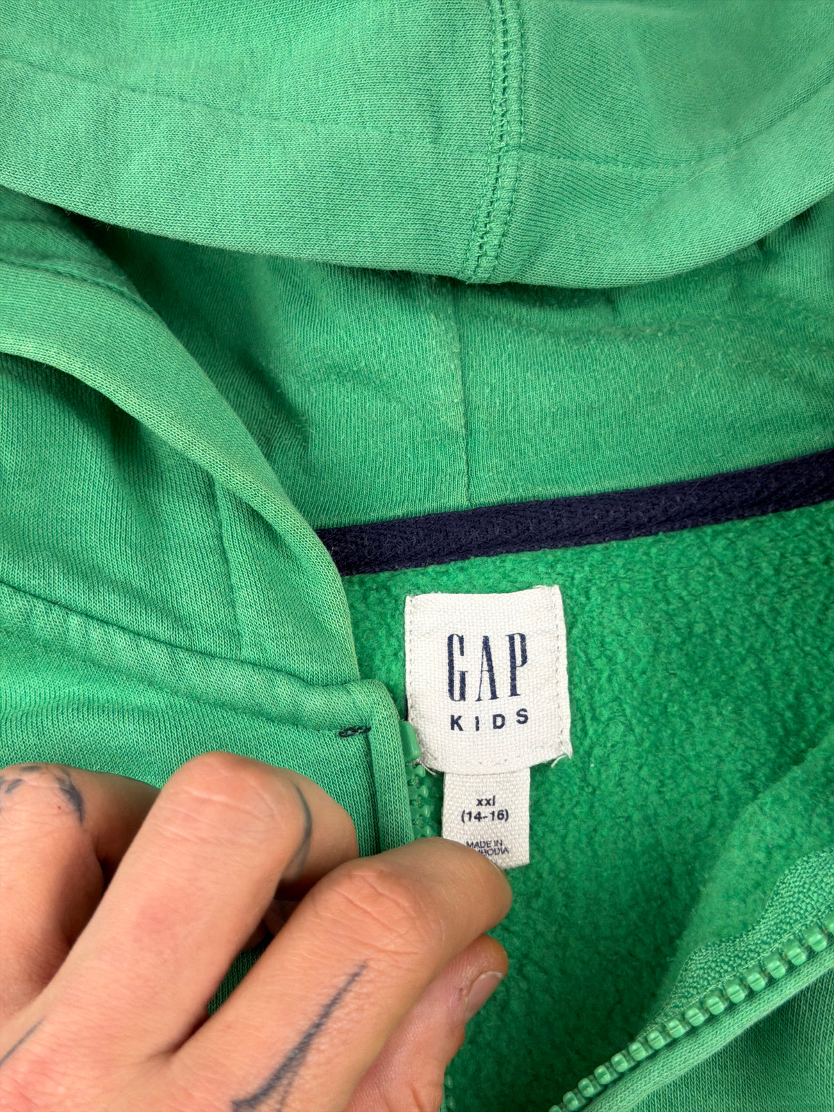 Gap Arch Logo Zip Hoodie - Green / Navy Blue Y2K Streetwear - Past Pieces