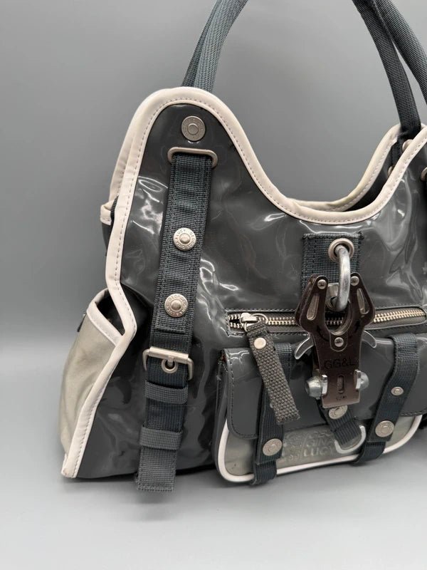 George Gina & Lucy Archive "Petty Coat" Shoulder Bag - Charcoal Grey Patent