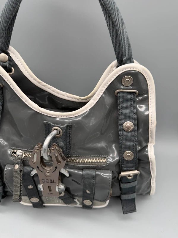 George Gina & Lucy Archive "Petty Coat" Shoulder Bag - Charcoal Grey Patent