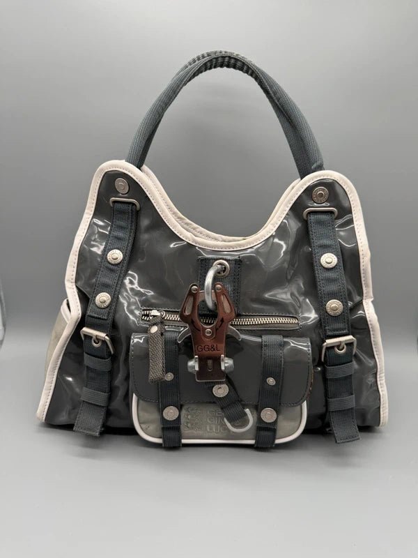 George Gina & Lucy Archive "Petty Coat" Shoulder Bag - Charcoal Grey Patent