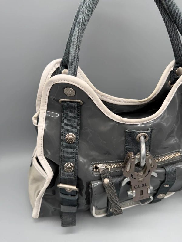 George Gina & Lucy Archive "Petty Coat" Shoulder Bag - Charcoal Grey Patent - Past Pieces
