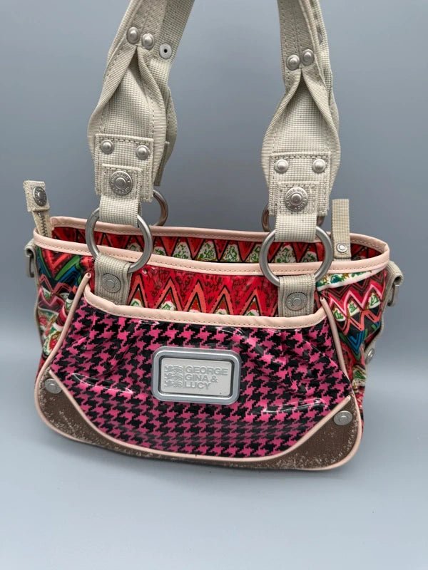 George Gina & Lucy Archive "Tiny Toaster" Mini Bag - Pink Houndstooth