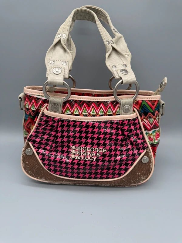George Gina & Lucy Archive "Tiny Toaster" Mini Bag - Pink Houndstooth
