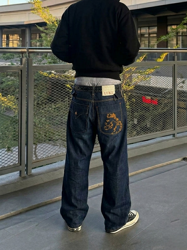 Luke Black Country Originals Japanese Denim "Lion" - Baggy Y2K Embroidery