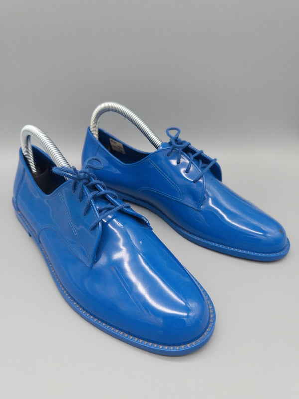 Grendene Vintage "Cyber-Flux" Glossy Derbies – Electric Blue Cyber Y2K Vibe
