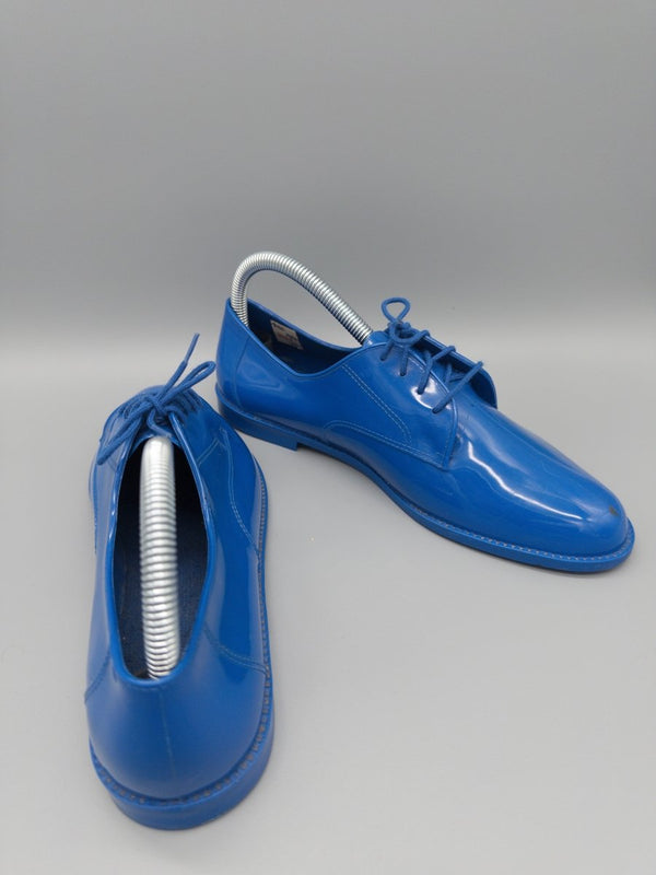 Grendene Vintage "Cyber-Flux" Glossy Derbies – Electric Blue Cyber Y2K Vibe