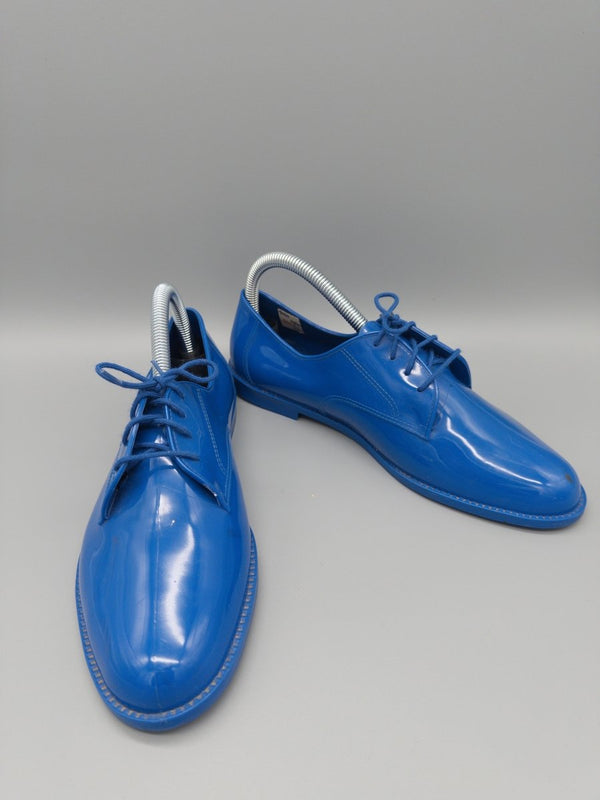 Grendene Vintage "Cyber-Flux" Glossy Derbies – Electric Blue Cyber Y2K Vibe