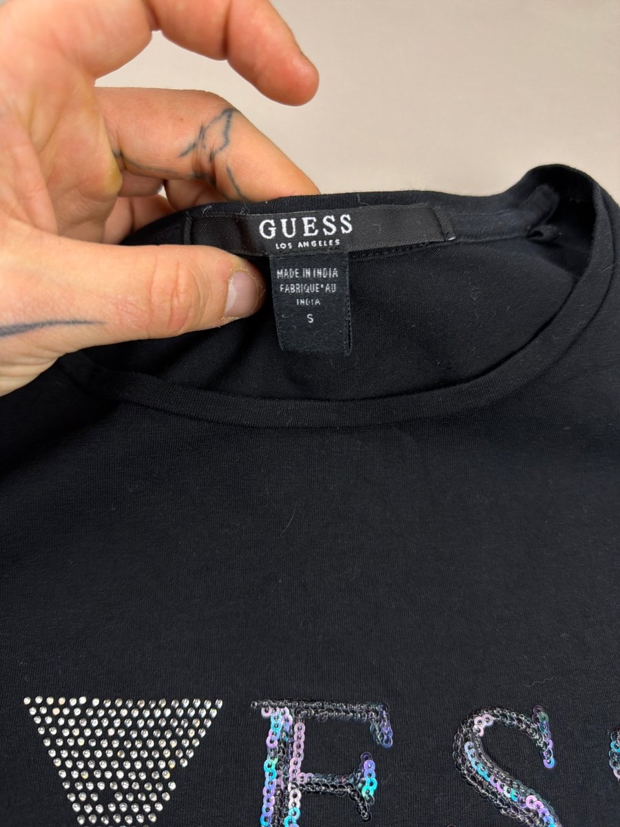 Guess Los Angeles "Sequin Triangle" Tee - All Black - Past Pieces