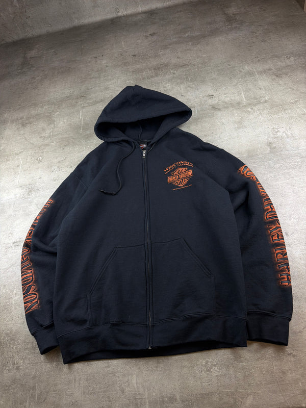 Harley-Davidson Wisconsin Graphic Eagle Zip Hoodie - Black / Orange Biker