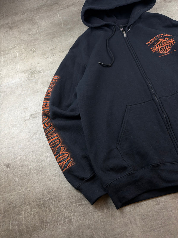 Harley-Davidson Wisconsin Graphic Eagle Zip Hoodie - Black / Orange Biker