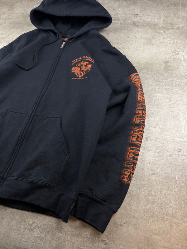 Harley-Davidson Wisconsin Graphic Eagle Zip Hoodie - Black / Orange Biker