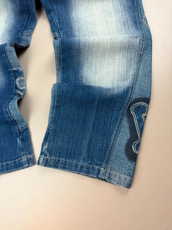 Hood Boyz "NYC Patch" Baggy Denim - Washed Blue Patchwork Y2K