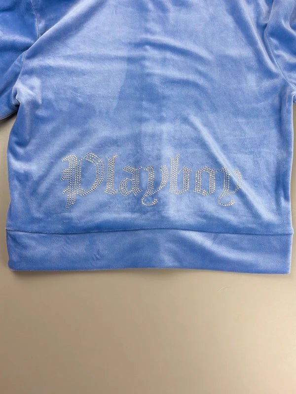 Iconic Playboy Velour Zip Hoodie - Pastel Blue - Past Pieces