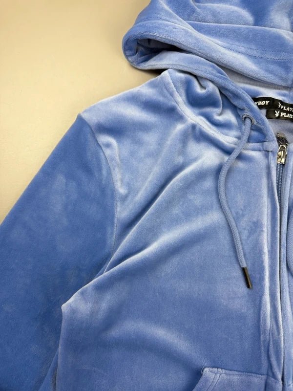 Iconic Playboy Velour Zip Hoodie - Pastel Blue - Past Pieces