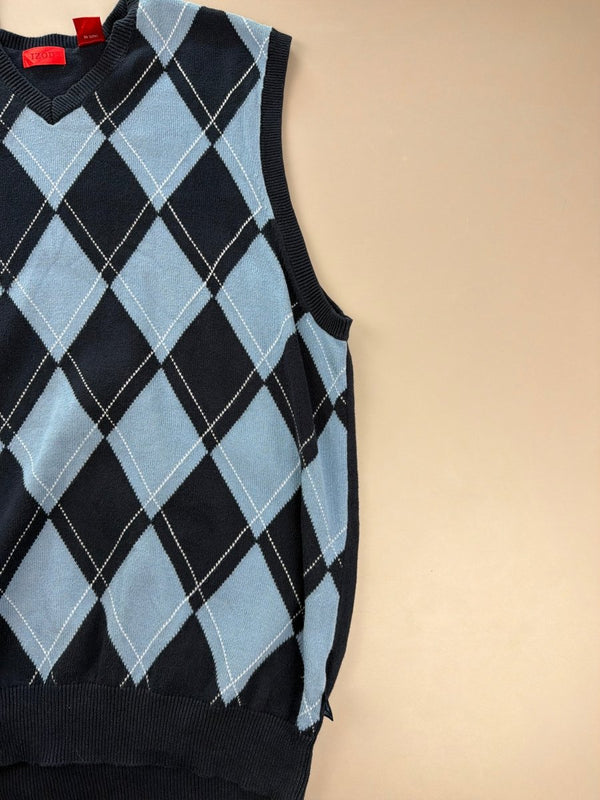 IZOD Vintage "Old Money" Argyle Knit Vest - Light Blue & Navy