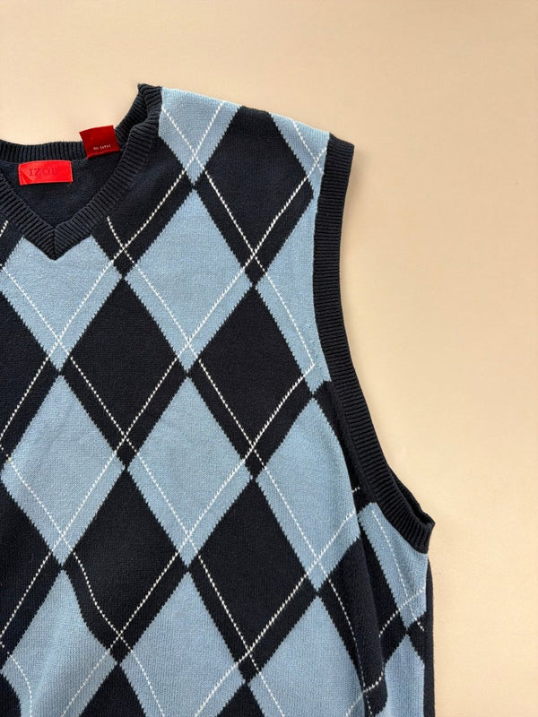 IZOD Vintage "Old Money" Argyle Knit Vest - Light Blue & Navy