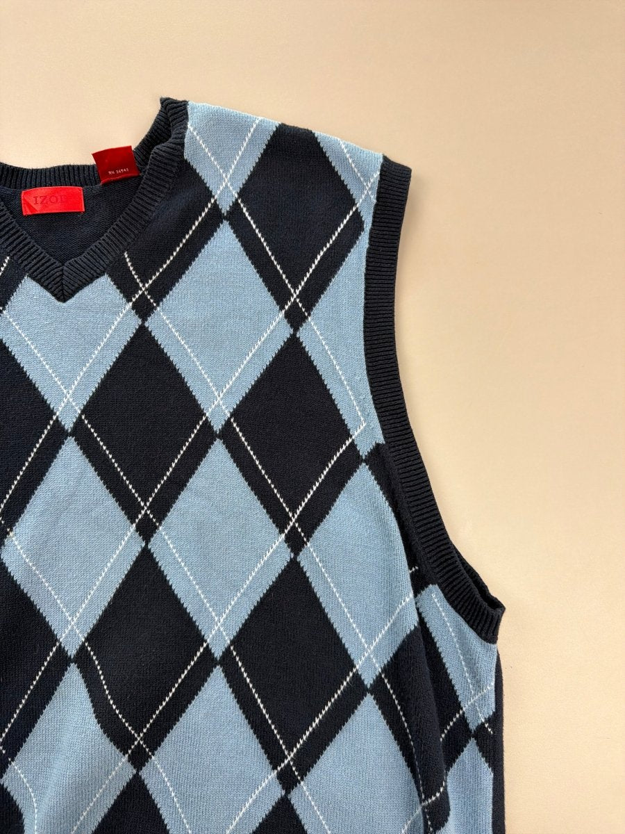 IZOD Vintage "Old Money" Argyle Knit Vest - Light Blue & Navy - Past Pieces