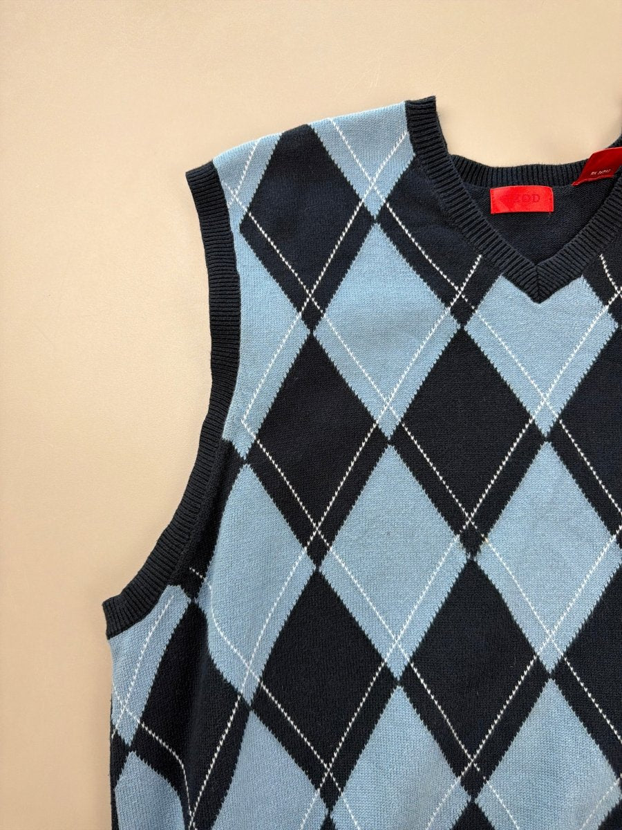 IZOD Vintage "Old Money" Argyle Knit Vest - Light Blue & Navy - Past Pieces