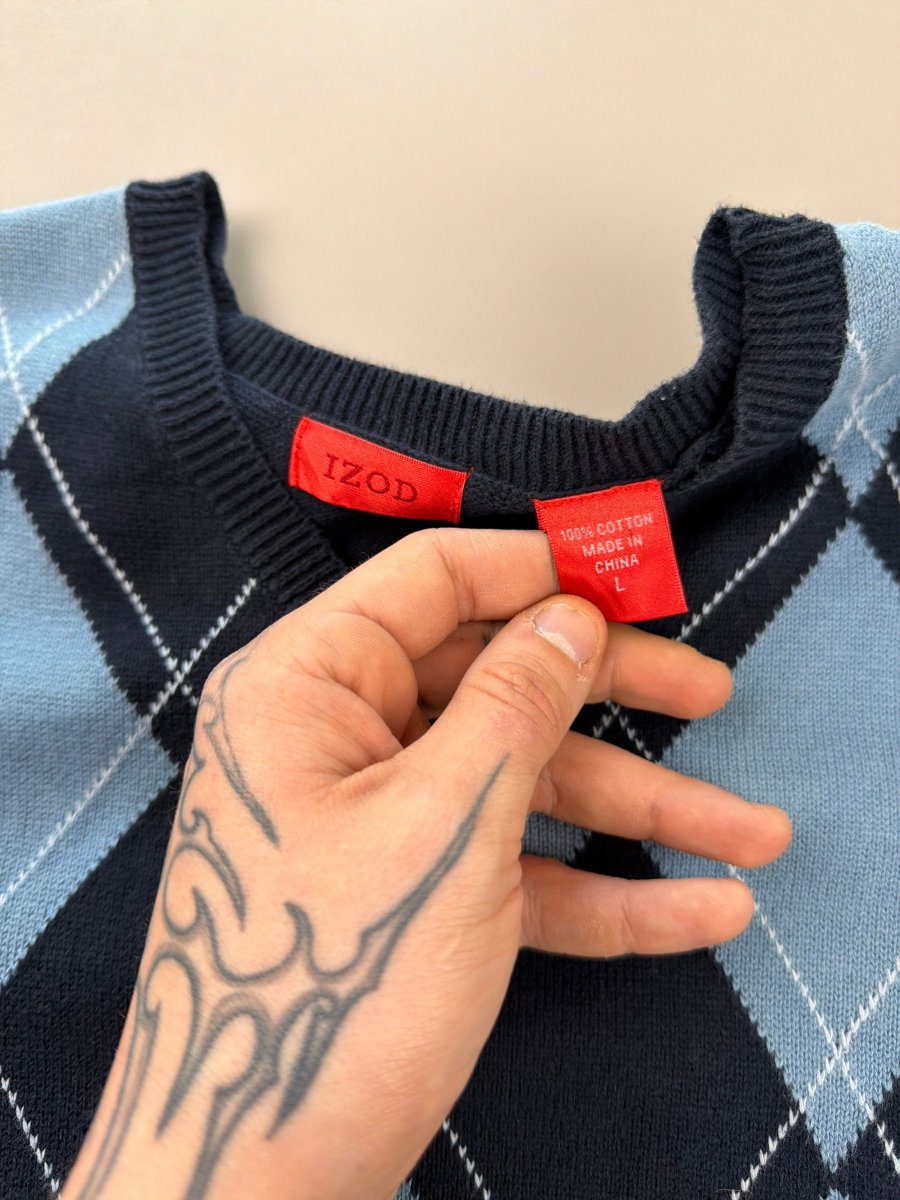 IZOD Vintage "Old Money" Argyle Knit Vest - Light Blue & Navy - Past Pieces