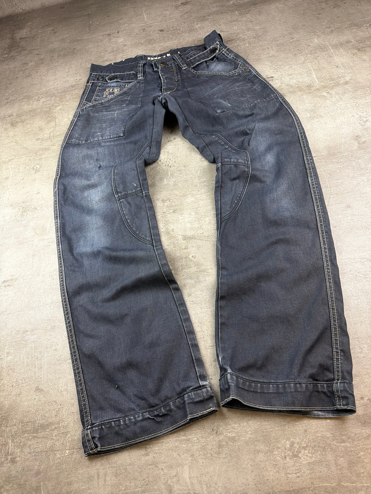 Jack & Jones Y2K Baggy Utility Jeans - Washed Navy Blue - Past Pieces