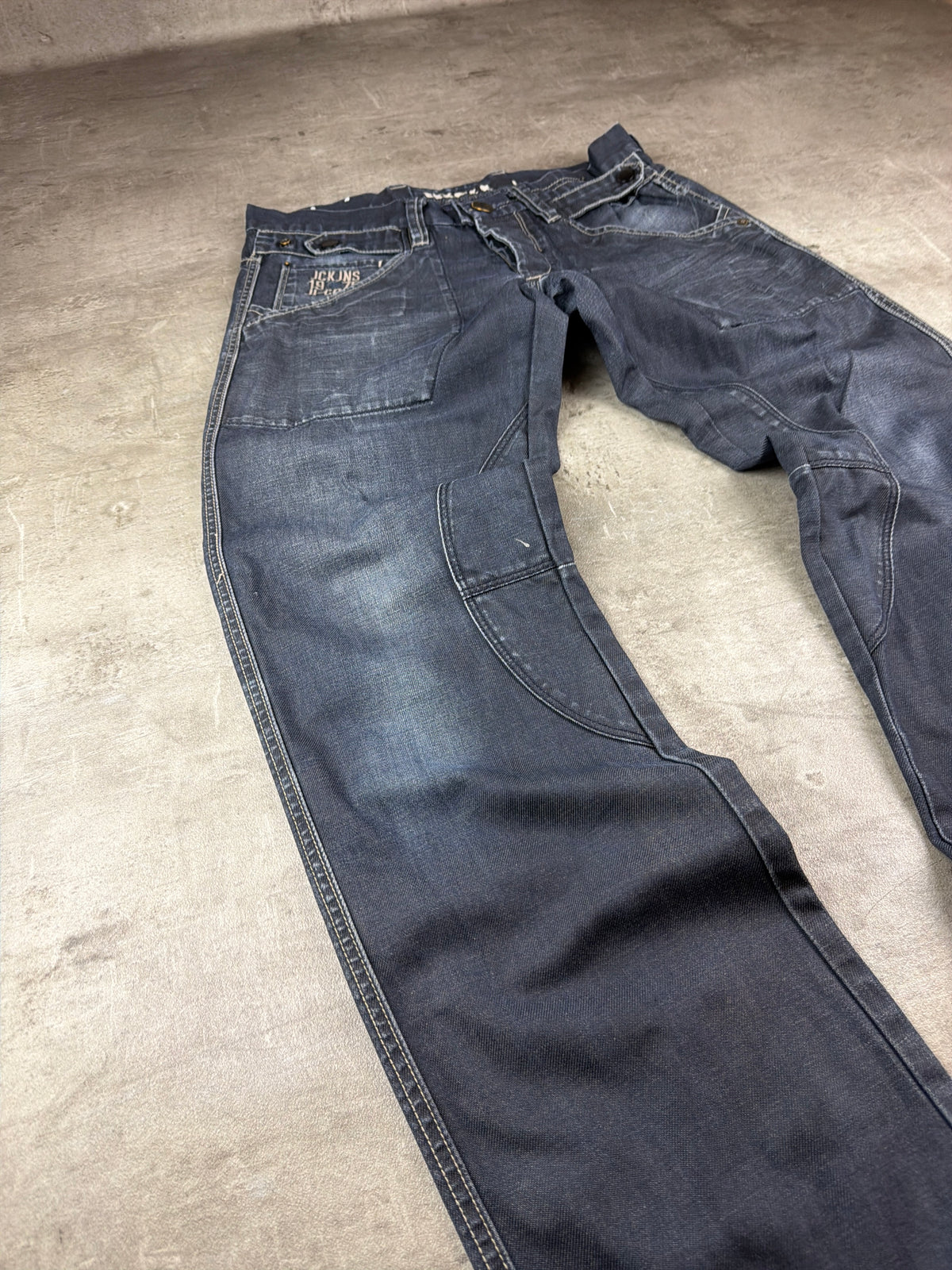 Jack & Jones Y2K Baggy Utility Jeans - Washed Navy Blue - Past Pieces