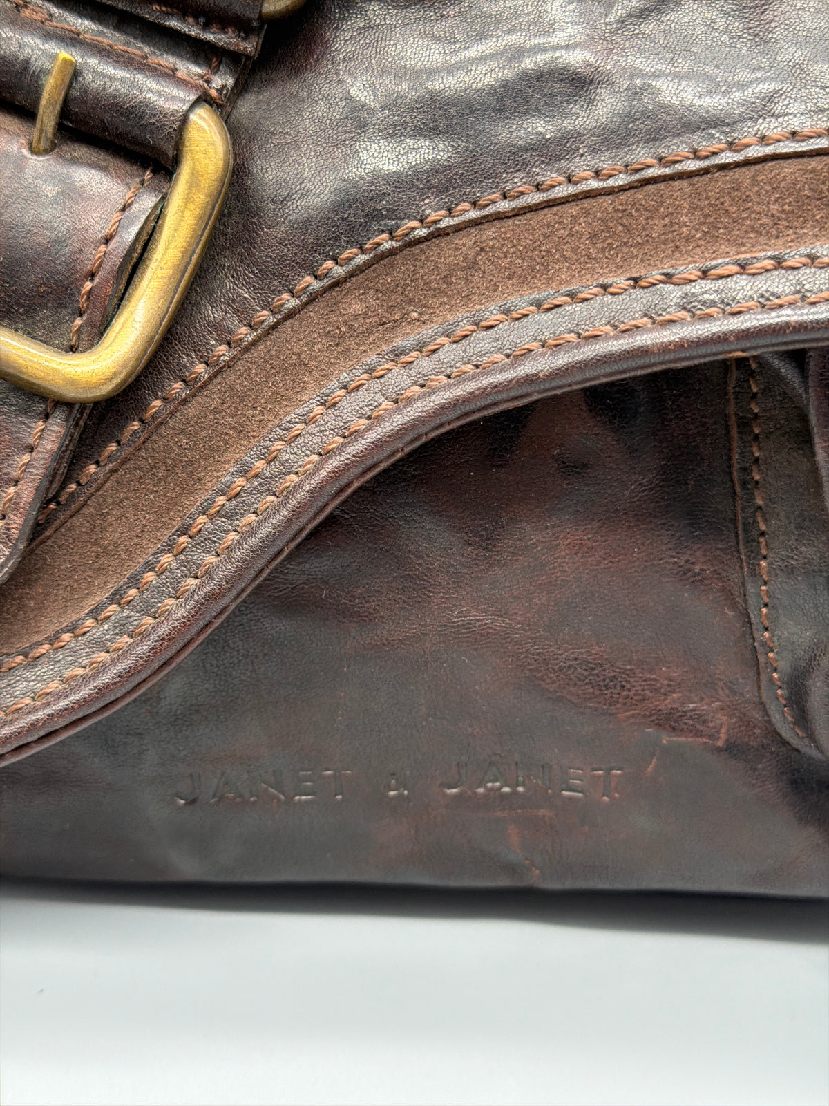 Janet & Janet Vintage Washed Leather Saddle Shoulder Bag - Dark Brown - Past Pieces