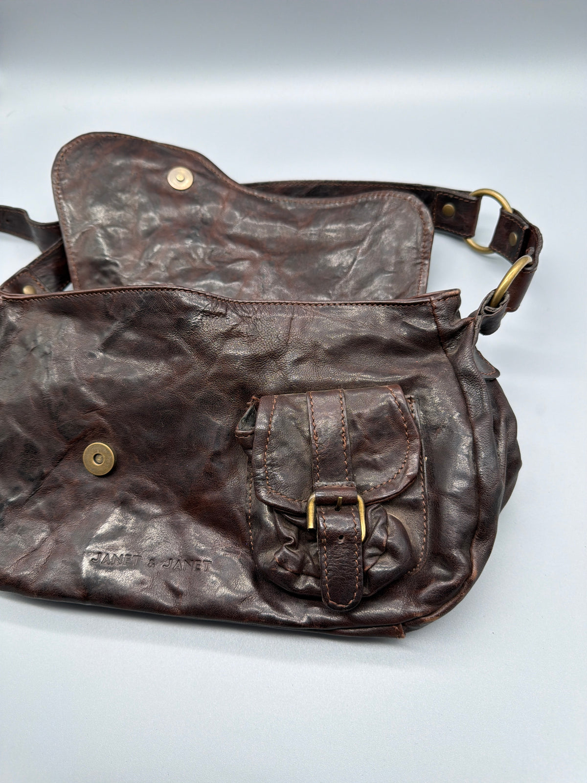 Janet & Janet Vintage Washed Leather Saddle Shoulder Bag - Dark Brown - Past Pieces