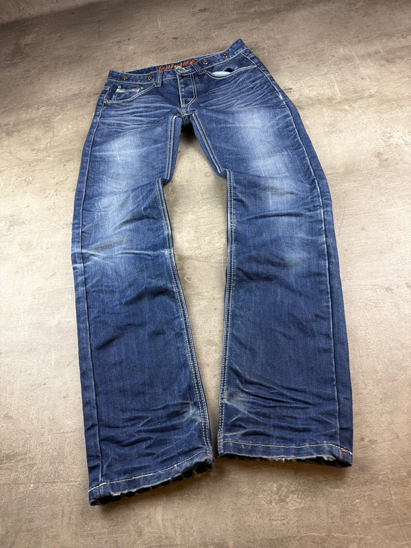 Jeansnet Y2K Distressed Straight Denim - Washed Blue