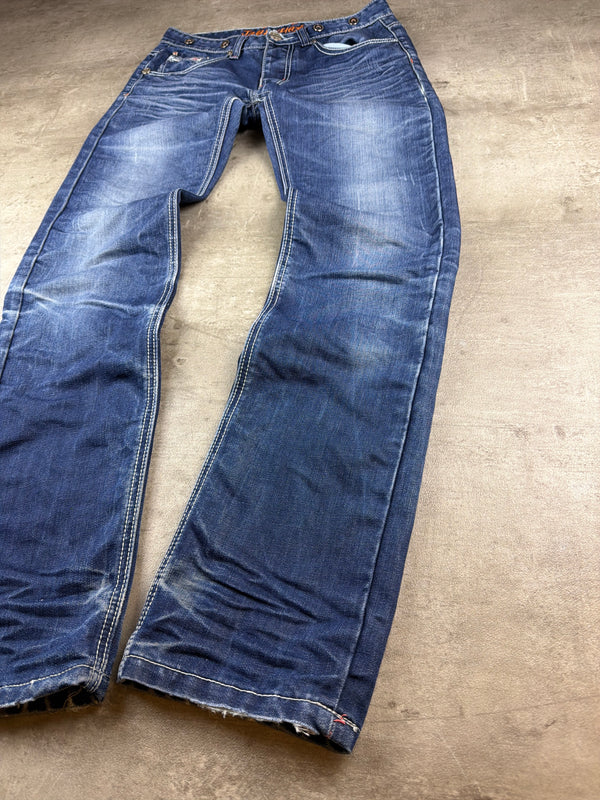 Jeansnet Y2K Distressed Straight Denim - Washed Blue