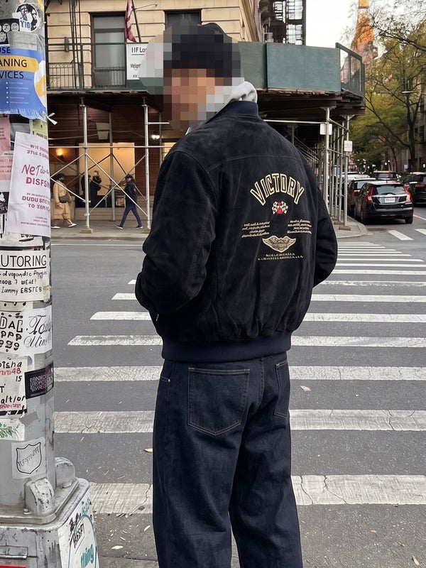 Harley Davidson Archive "Victory" Suede Bomber Jacket - All Black