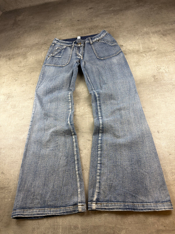 John Baner Y2K Low Waist Flared Denim Jeans - Washed Blue