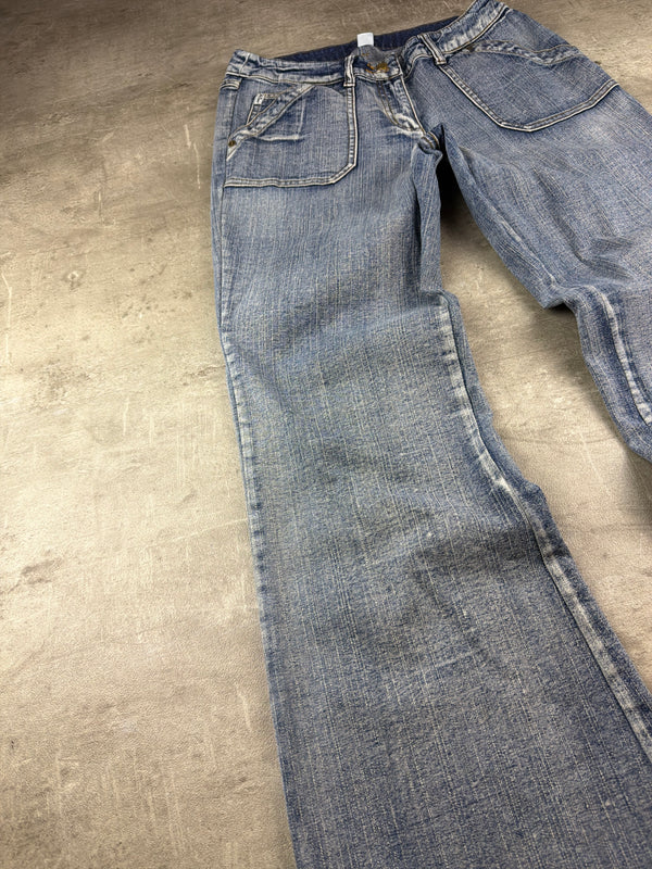 John Baner Y2K Low Waist Flared Denim Jeans - Washed Blue